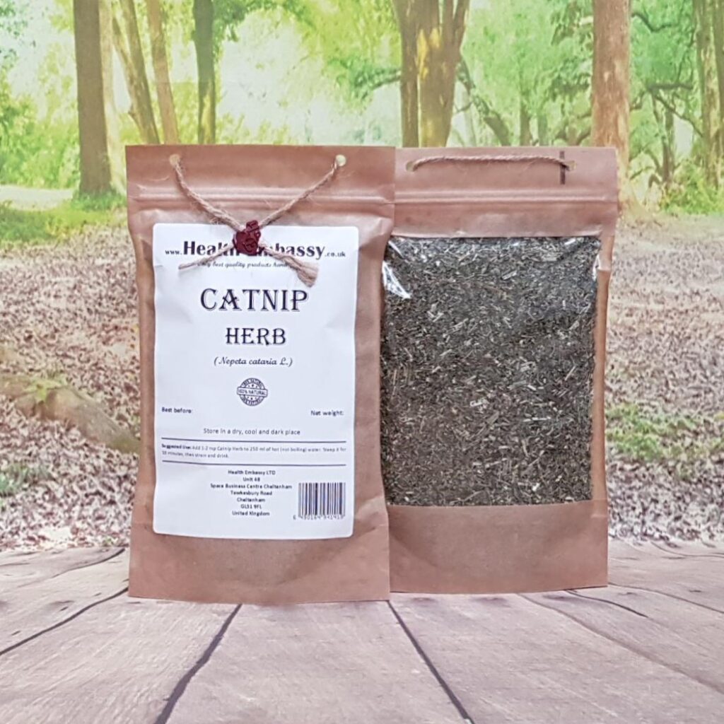 Health Embassy Catnip Herb in branded kraft bag, dried Nepeta cataria leaves