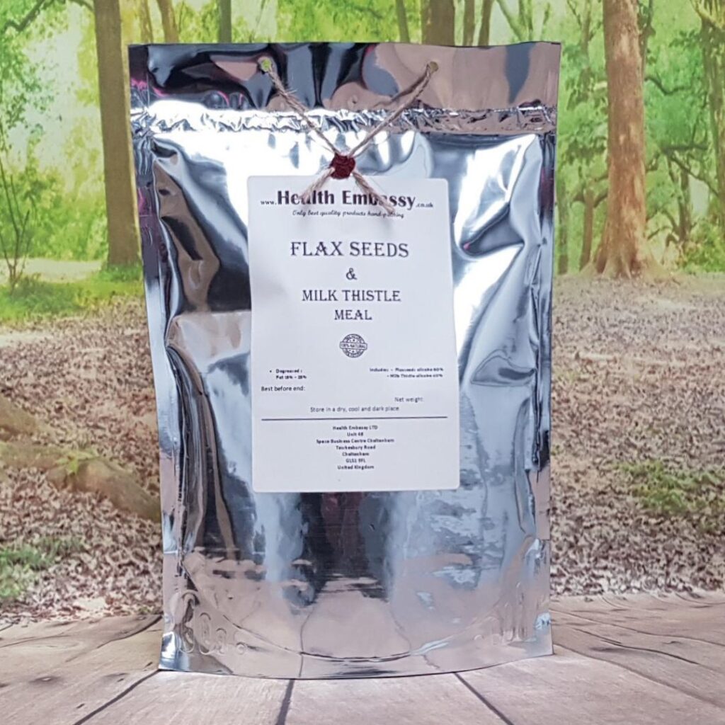 Branded front view of Health Embassy Flaxseed and Milk Thistle Meal