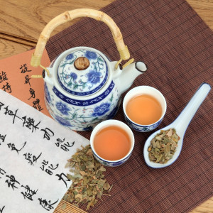 Teapot and teas on the table. The Best Natural Herbal Teas.