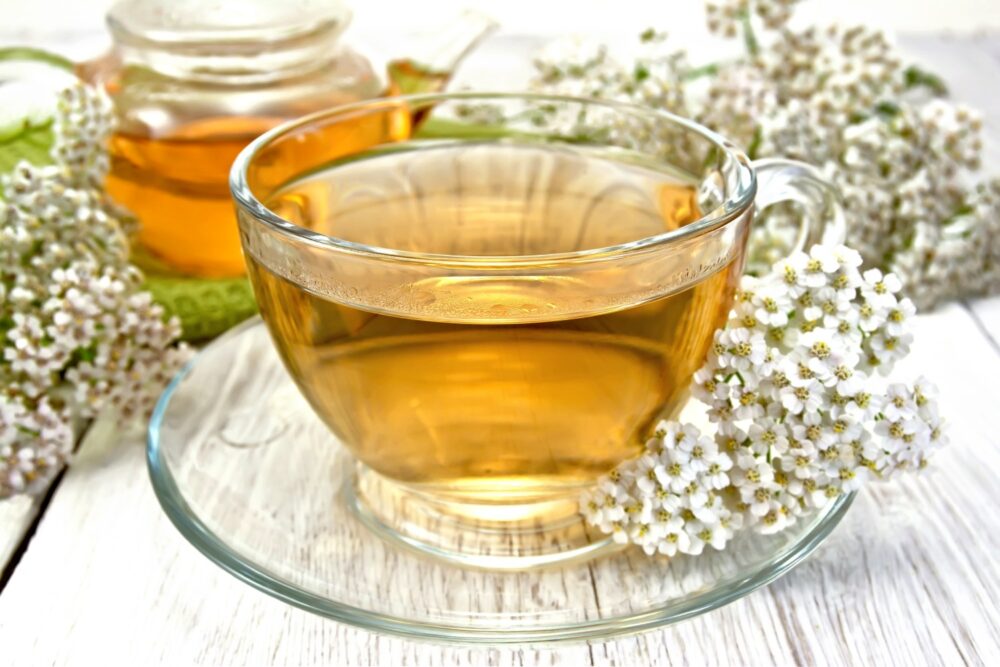 Holistic Health with natural herbs. A cup of chamomile tea.