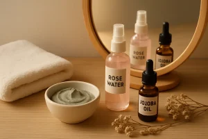 Natural Ways to Improve Your Skin With Health Embassy - Assortment of natural remedies including herbs, oils, and plants for skin care