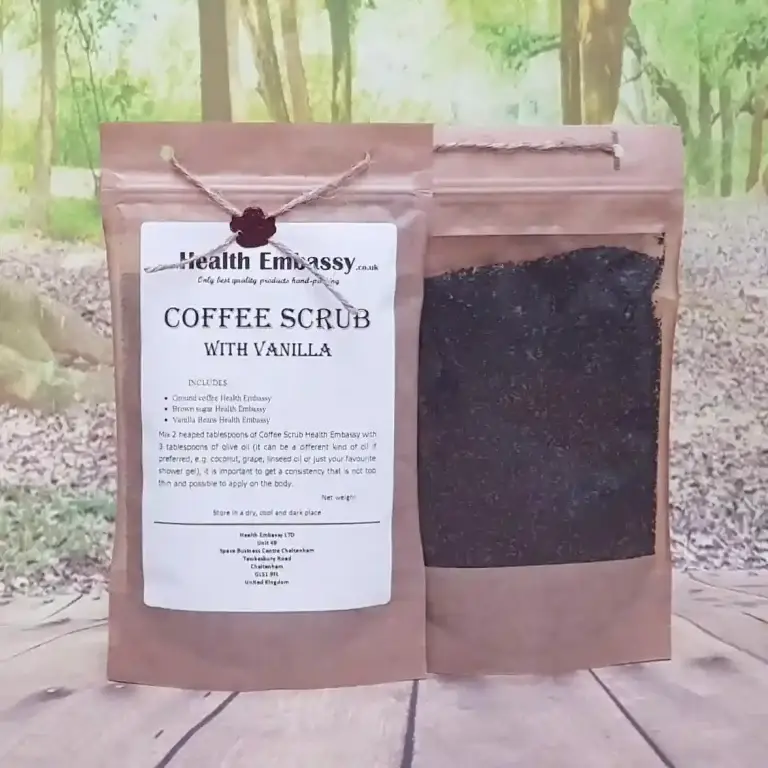Health Embassy Coffee Scrub with Vanilla in branded packaging