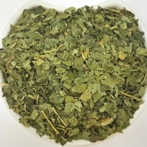 Premium dried Black Currant Leaf from Health Embassy presented in a rustic ceramic bowl.