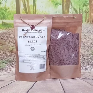 Organic Plantago Ovata Seeds in a paper bag on wooden surface with green natural background – Health Embassy
