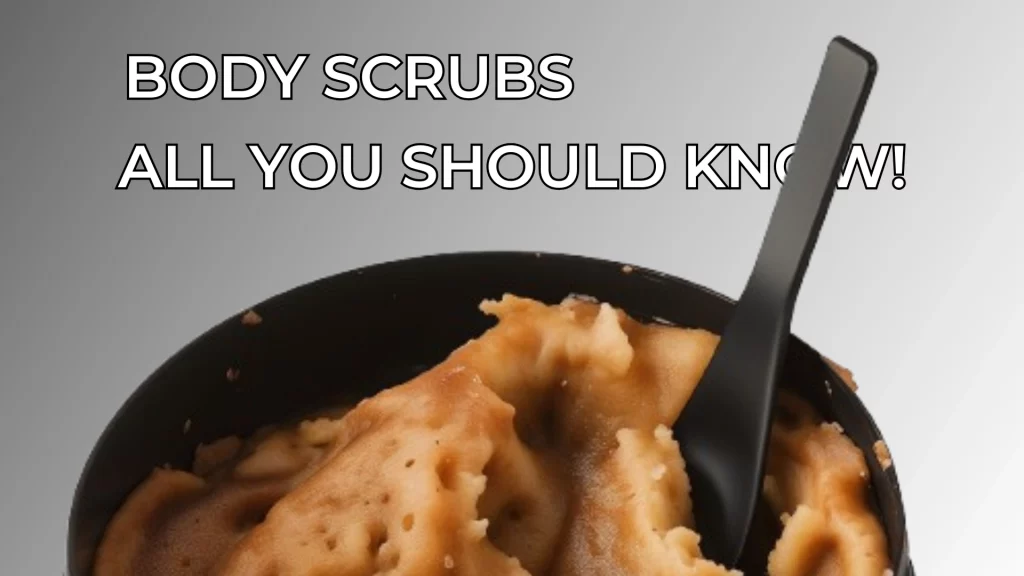 Bowl of natural body scrubs with wooden spoon, showing textured exfoliating ingredients
