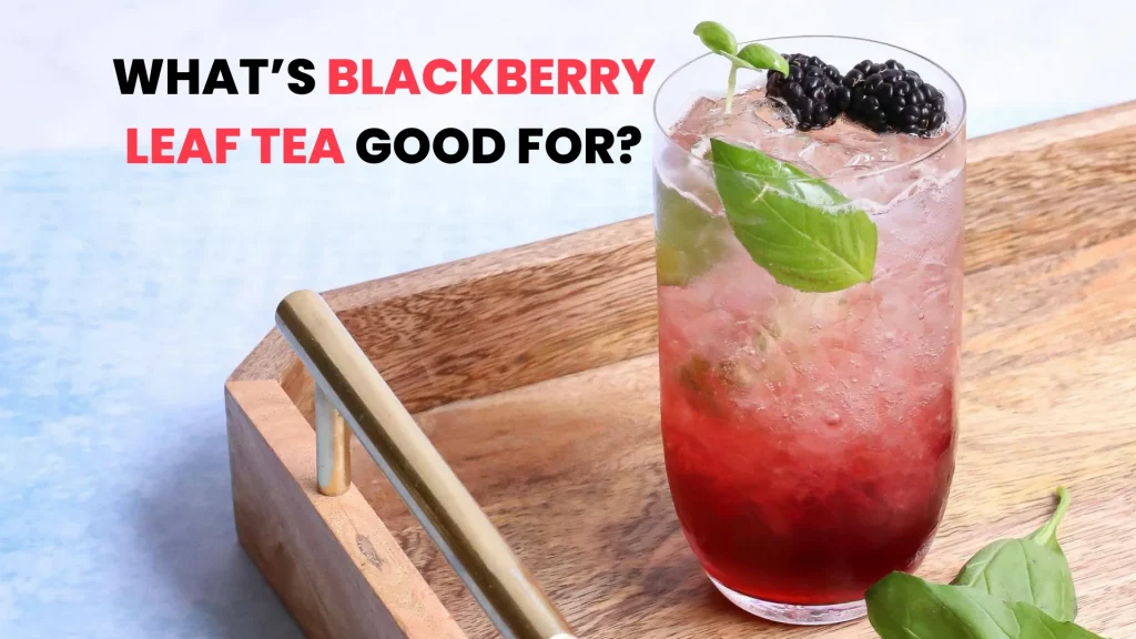 Blackberry Leaf Tea in a highball glass with fresh mint leaves and ice, by Health Embassy